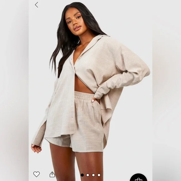 NWOT COTTON TONAL PINSTRIPE PAJAMA SET - Picture 3 of 6